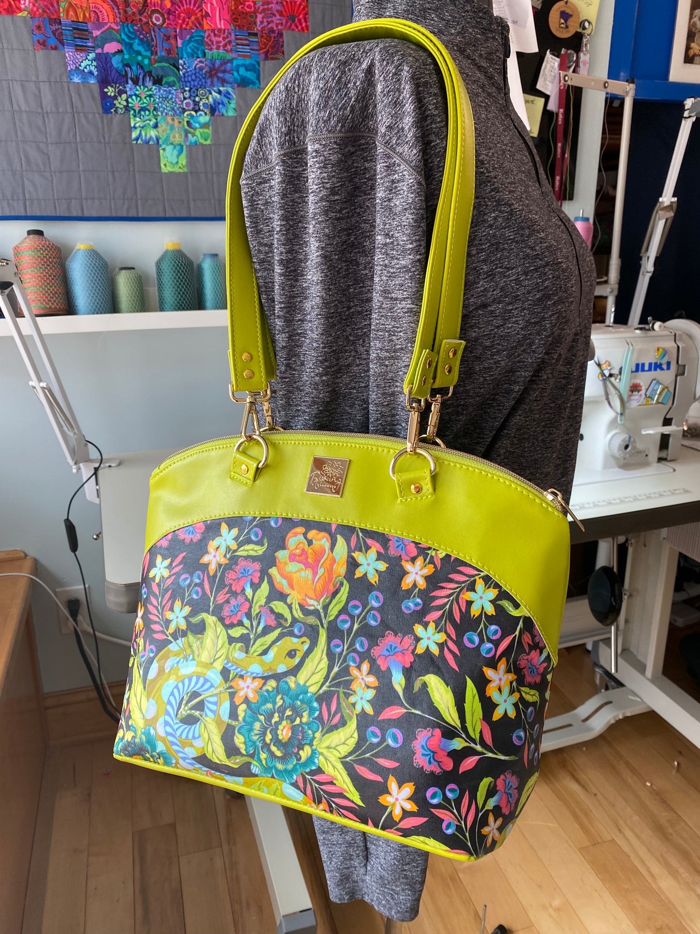 Tula Pink Hissy Fit and Apple Green Vinyl Shoulder Bag