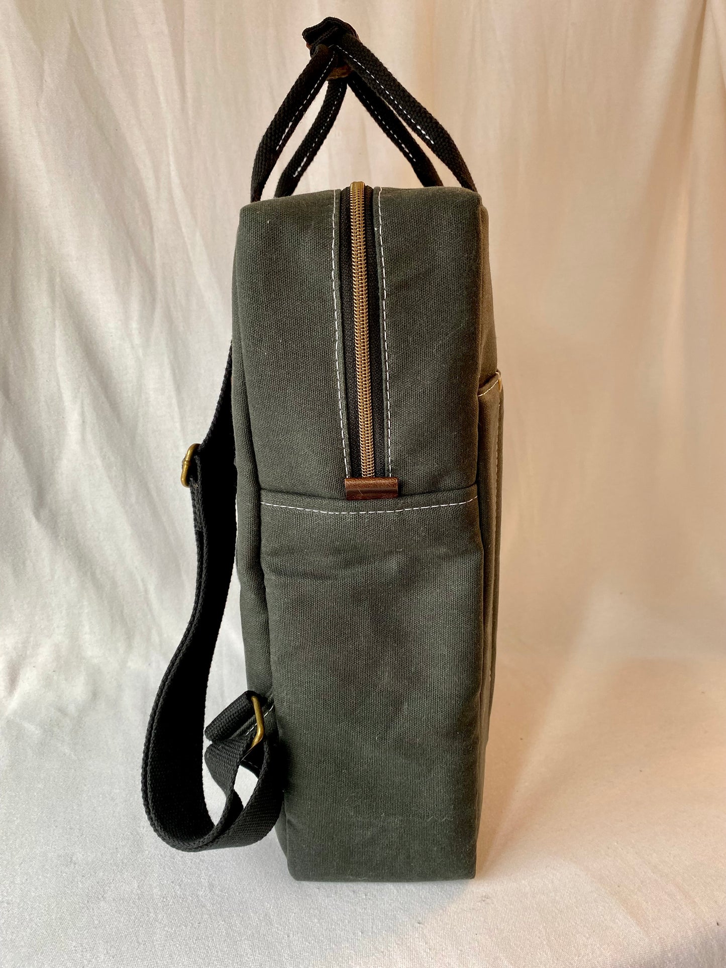 Custom State Backpack in waxed canvas with leather accents